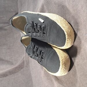 Vans Authentic Black Canvas Espadrille Platform Lace Up Sneakers G US 9.5